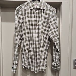 Isaia Olive and White Plaid Men's Shirt